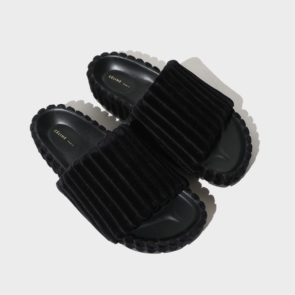 Celine Phoebe Philo Boxy Velvet Slides 37 - Picture 2 of 5